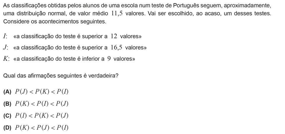 Exercício de escolha múltipla com origem no exame nacional de matemática do 12º ano, publicado em 2013, 3ª fase.