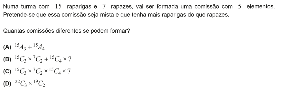 Exercício de escolha múltipla com origem no exame nacional de matemática do 12º ano, publicado em 2013, 3ª fase.