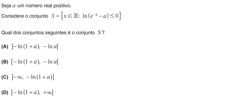 Exercício de escolha múltipla com origem no exame nacional de matemática do 12º ano, publicado em 2013, 3ª fase.