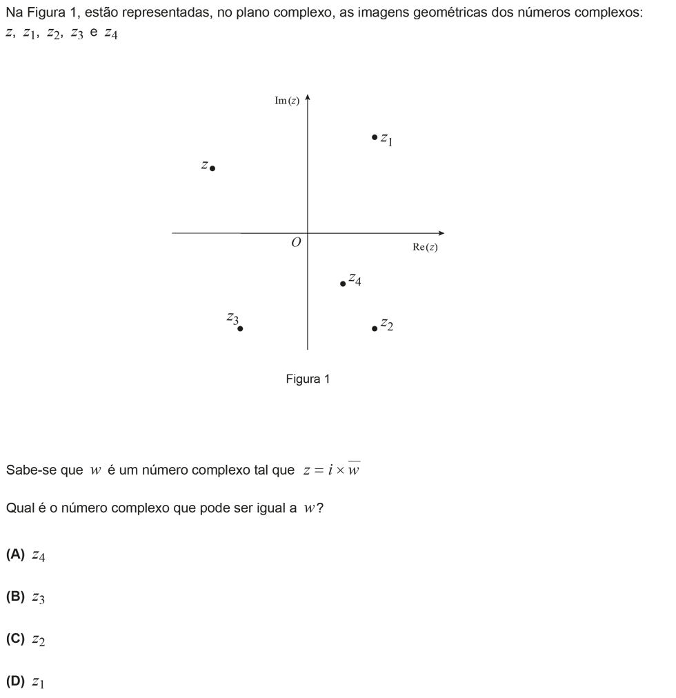 Exercício de escolha múltipla com origem no exame nacional de matemática do 12º ano, publicado em 2013, 3ª fase.