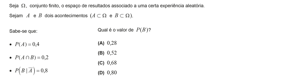 Exercício de escolha múltipla com origem no exame nacional de matemática do 12º ano, publicado em 2014, 1ª fase.