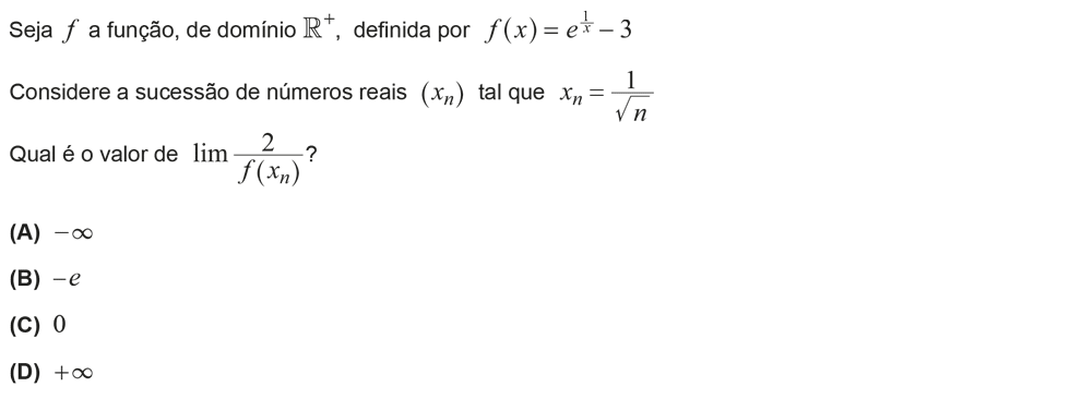 Exercício de escolha múltipla com origem no exame nacional de matemática do 12º ano, publicado em 2014, 1ª fase.