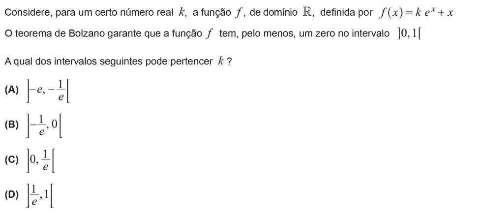 Exercício de escolha múltipla com origem no exame nacional de matemática do 12º ano, publicado em 2014, 1ª fase.