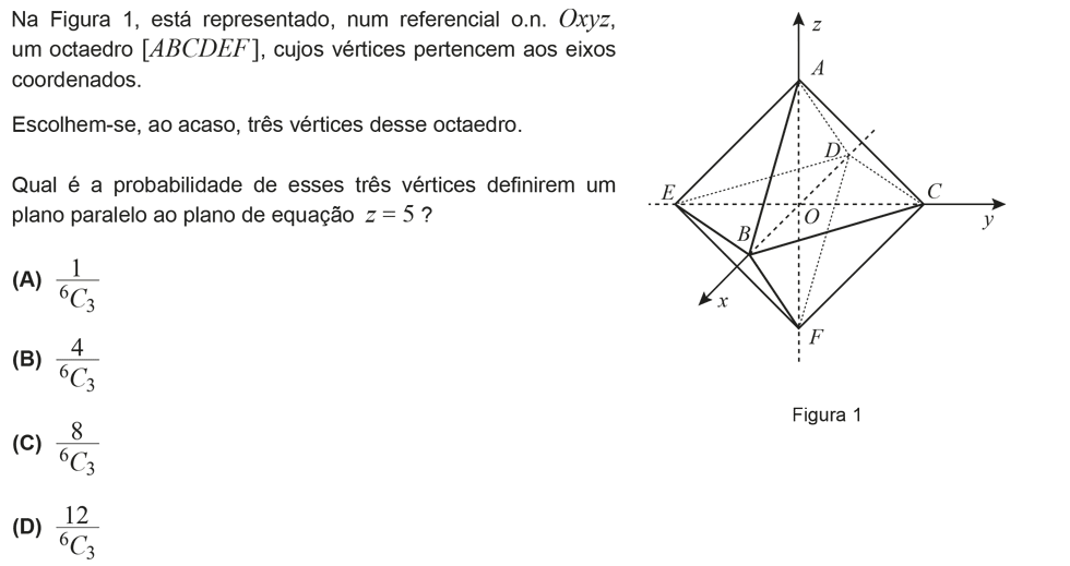 Exercício de escolha múltipla com origem no exame nacional de matemática do 12º ano, publicado em 2014, 2ª fase.