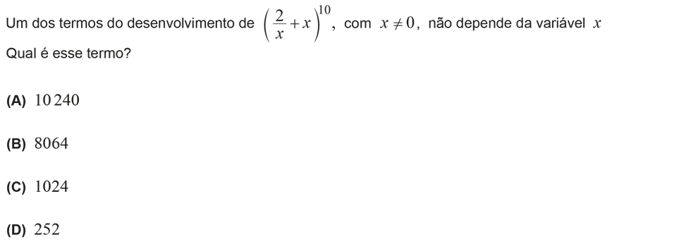 Exercício de escolha múltipla com origem no exame nacional de matemática do 12º ano, publicado em 2014, 2ª fase.