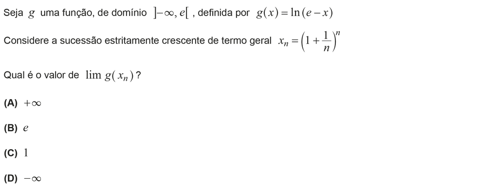 Exercício de escolha múltipla com origem no exame nacional de matemática do 12º ano, publicado em 2014, 2ª fase.