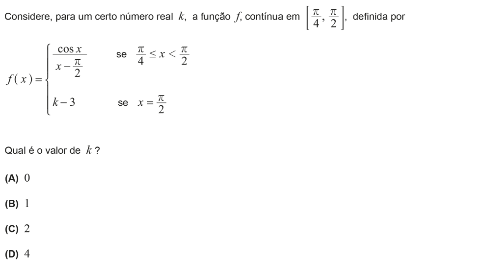 Exercício de escolha múltipla com origem no exame nacional de matemática do 12º ano, publicado em 2014, 2ª fase.