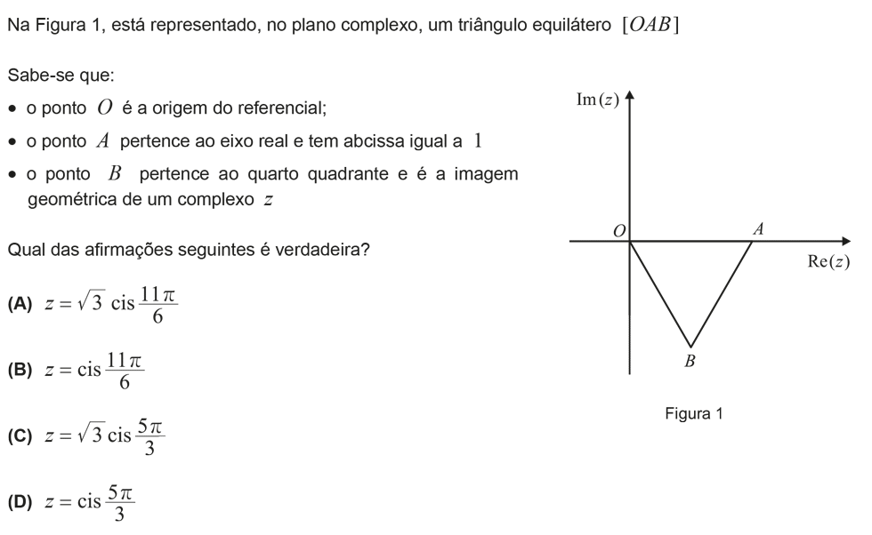 Exercício de escolha múltipla com origem no exame nacional de matemática do 12º ano, publicado em 2015, 2ª fase.