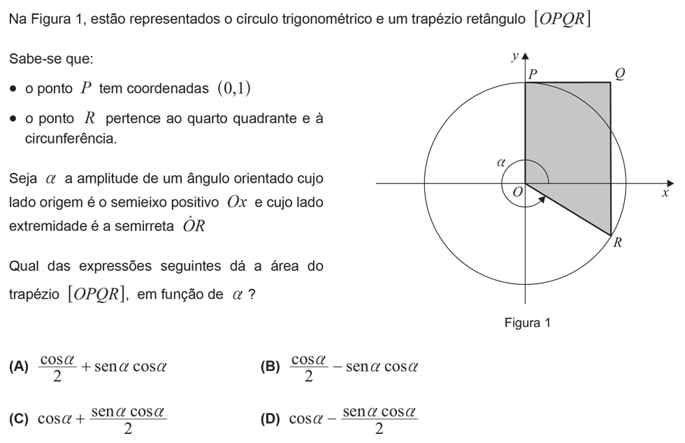 Exercício de escolha múltipla com origem no exame nacional de matemática do 12º ano, publicado em 2016, 1ª fase.