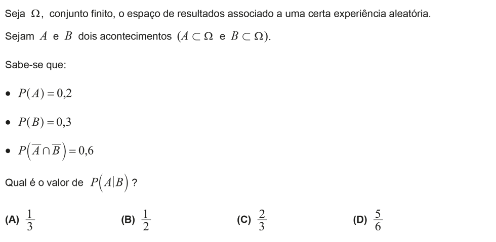 Exercício de escolha múltipla com origem no exame nacional de matemática do 12º ano, publicado em 2016, 2ª fase.