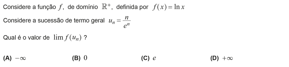 Exercício de escolha múltipla com origem no exame nacional de matemática do 12º ano, publicado em 2016, 2ª fase.