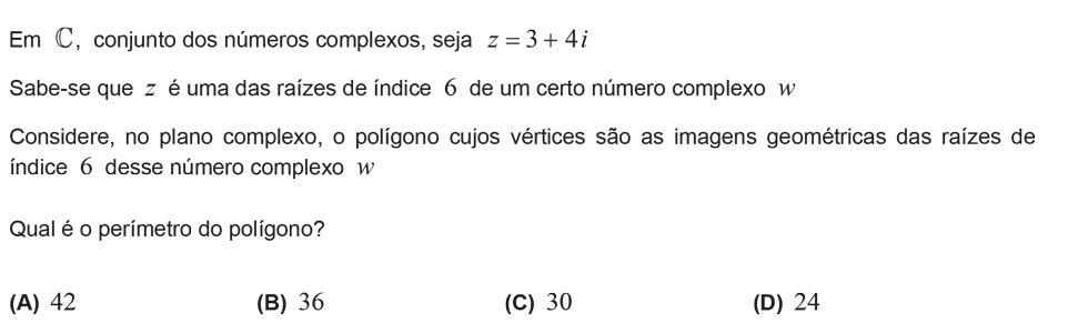 Exercício de escolha múltipla com origem no exame nacional de matemática do 12º ano, publicado em 2016, 2ª fase.