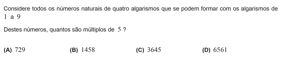 Exercício de escolha múltipla com origem no exame nacional de matemática do 12º ano, publicado em 2017, 1ª fase.