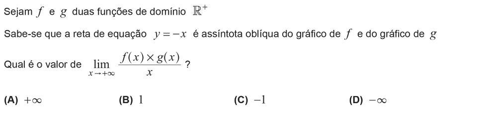 Exercício de escolha múltipla com origem no exame nacional de matemática do 12º ano, publicado em 2017, 1ª fase.