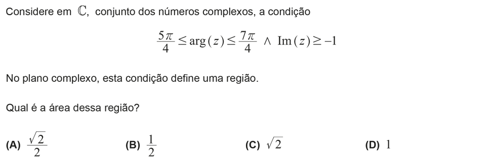Exercício de escolha múltipla com origem no exame nacional de matemática do 12º ano, publicado em 2017, 1ª fase.