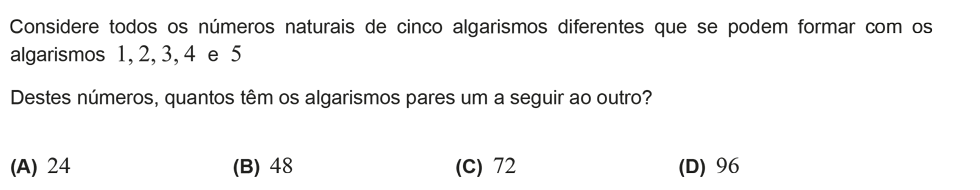 Exercício de escolha múltipla com origem no exame nacional de matemática do 12º ano, publicado em 2017, 2ª fase.