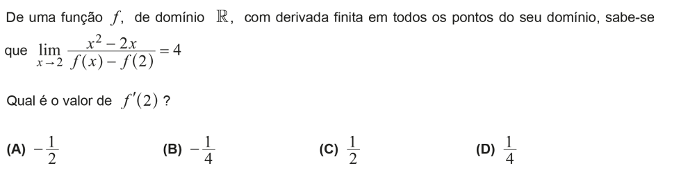 Exercício de escolha múltipla com origem no exame nacional de matemática do 12º ano, publicado em 2017, 2ª fase.
