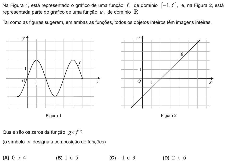 Exercício de escolha múltipla com origem no exame nacional de matemática do 12º ano, publicado em 2017, 2ª fase.