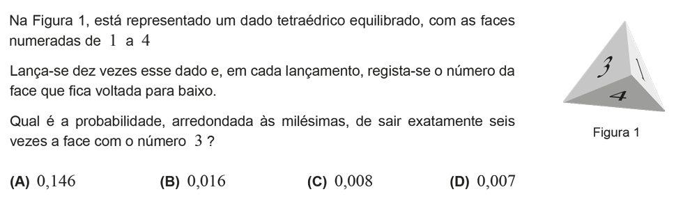 Exercício de escolha múltipla com origem no exame nacional de matemática do 12º ano, publicado em 2018, 1ª fase.