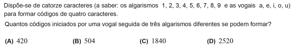 Exercício de escolha múltipla com origem no exame nacional de matemática do 12º ano, publicado em 2018, 2ª fase.
