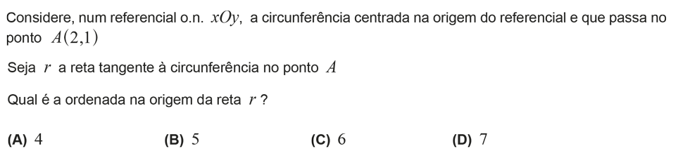Exercício de escolha múltipla com origem no exame nacional de matemática do 12º ano, publicado em 2018, 2ª fase.