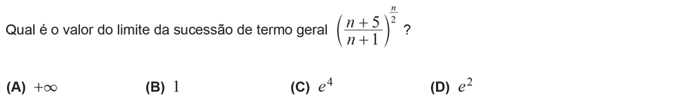 Exercício de escolha múltipla com origem no exame nacional de matemática do 12º ano, publicado em 2018, 2ª fase.