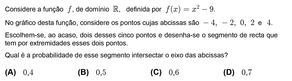 Exercício de escolha múltipla com origem no teste intermédio de matemática do 12º ano, publicado em 2005-12-07.