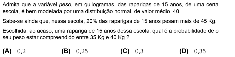 Exercício de escolha múltipla com origem no teste intermédio de matemática do 12º ano, publicado em 2005-12-07.