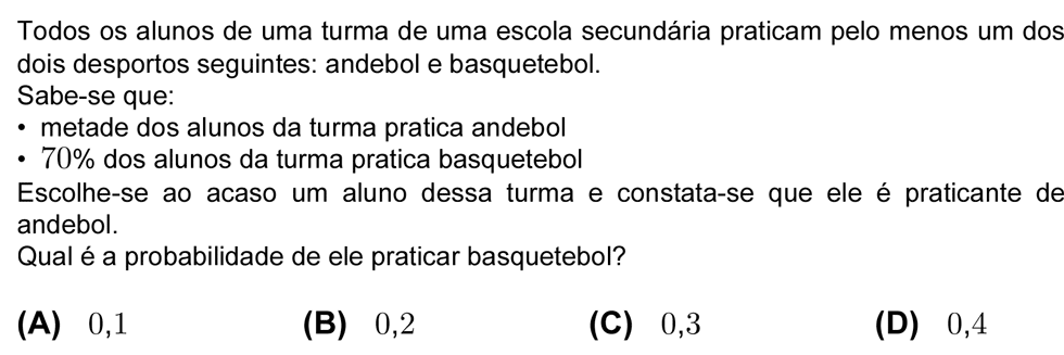 Exercício de escolha múltipla com origem no teste intermédio de matemática do 12º ano, publicado em 2006-03-17.