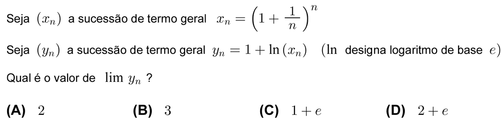 Exercício de escolha múltipla com origem no teste intermédio de matemática do 12º ano, publicado em 2006-03-17.