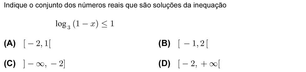 Exercício de escolha múltipla com origem no teste intermédio de matemática do 12º ano, publicado em 2006-03-17.