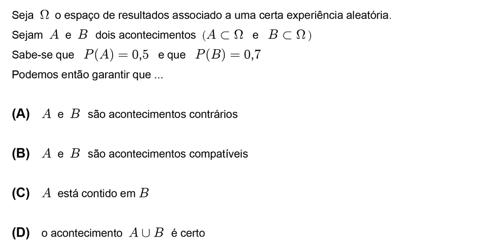 Exercício de escolha múltipla com origem no teste intermédio de matemática do 12º ano, publicado em 2008-12-10.