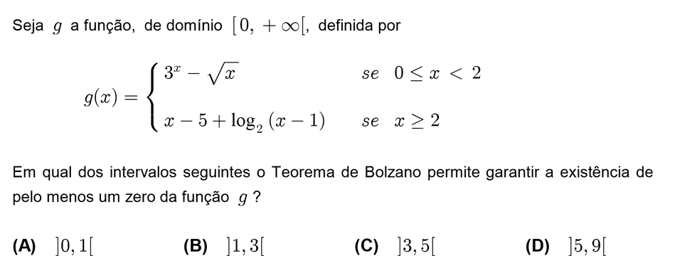 Exercício de escolha múltipla com origem no teste intermédio de matemática do 12º ano, publicado em 2010-03-15.