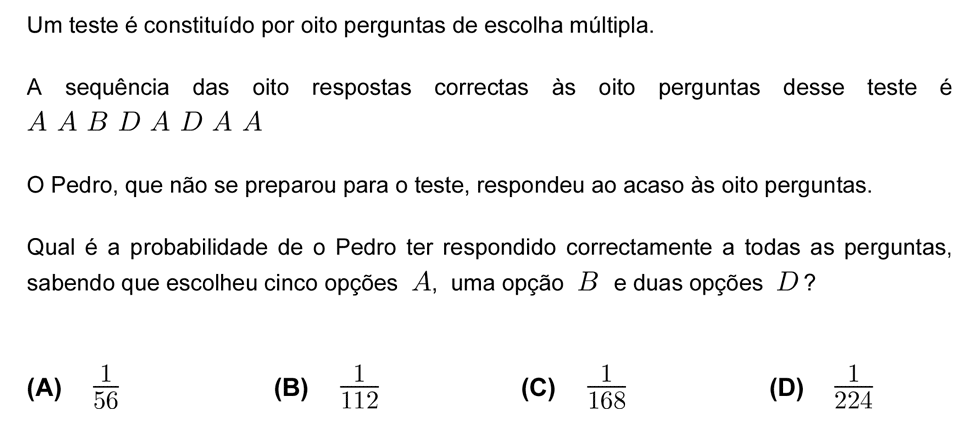 Exercício de escolha múltipla com origem no teste intermédio de matemática do 12º ano, publicado em 2010-05-19.