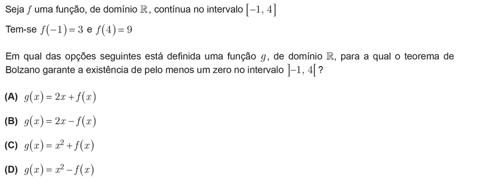 Exercício de escolha múltipla com origem no teste intermédio de matemática do 12º ano, publicado em 2011-05-26.