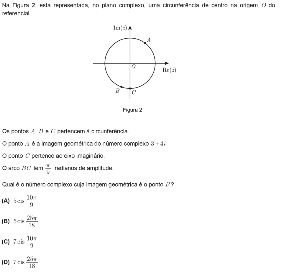 Exercício de escolha múltipla com origem no teste intermédio de matemática do 12º ano, publicado em 2011-05-26.