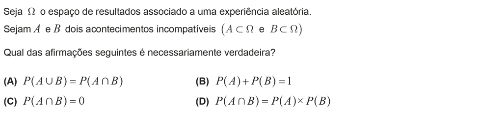 Exercício de escolha múltipla com origem no teste intermédio de matemática do 12º ano, publicado em 2012-03-13.