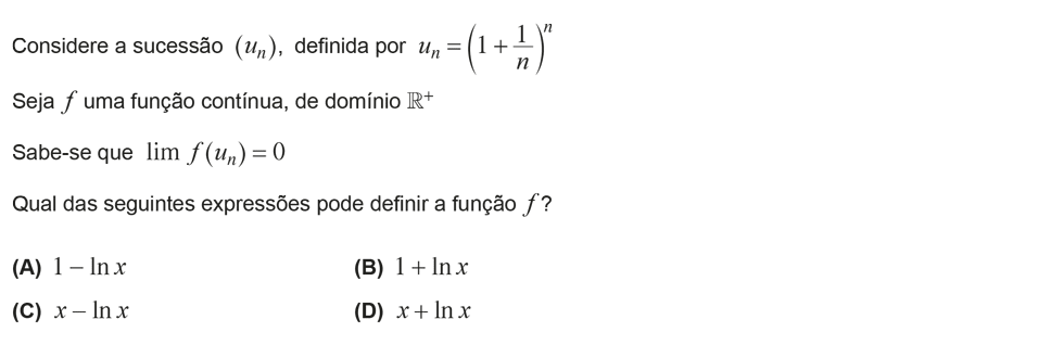 Exercício de escolha múltipla com origem no teste intermédio de matemática do 12º ano, publicado em 2012-03-13.