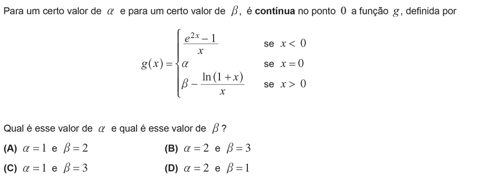 Exercício de escolha múltipla com origem no teste intermédio de matemática do 12º ano, publicado em 2012-03-13.