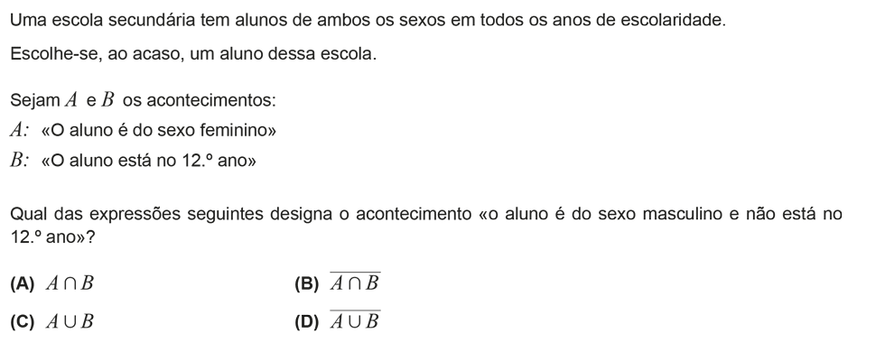 Exercício de escolha múltipla com origem no teste intermédio de matemática do 12º ano, publicado em 2012-05-04.