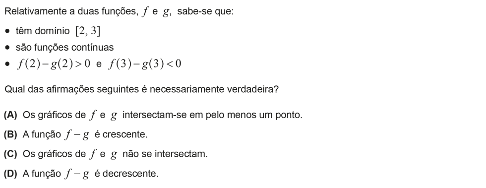 Exercício de escolha múltipla com origem no teste intermédio de matemática do 12º ano, publicado em 2012-05-04.