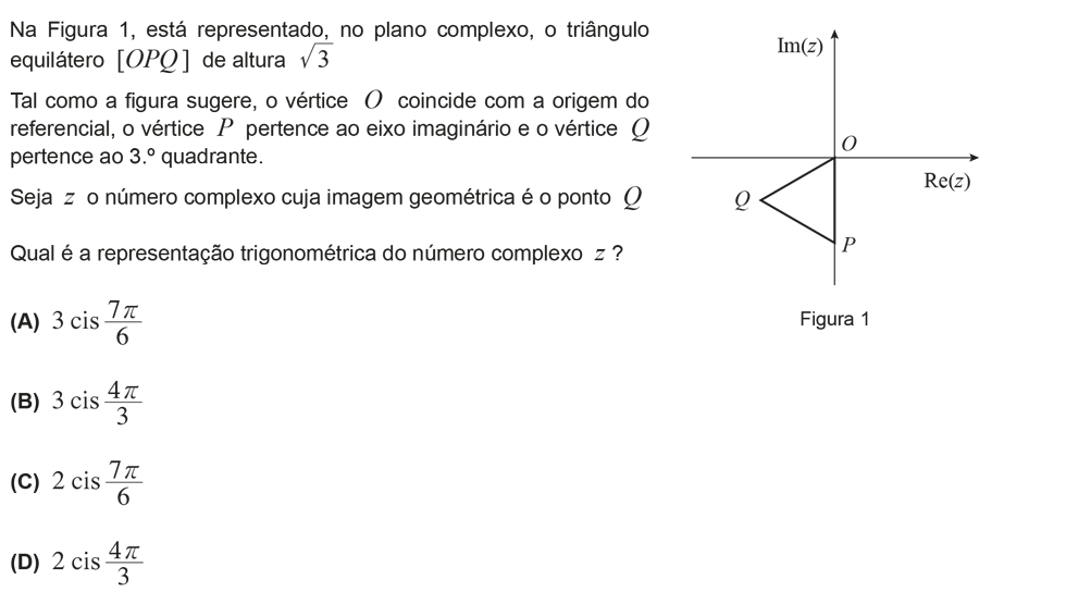 Exercício de escolha múltipla com origem no teste intermédio de matemática do 12º ano, publicado em 2012-05-04.