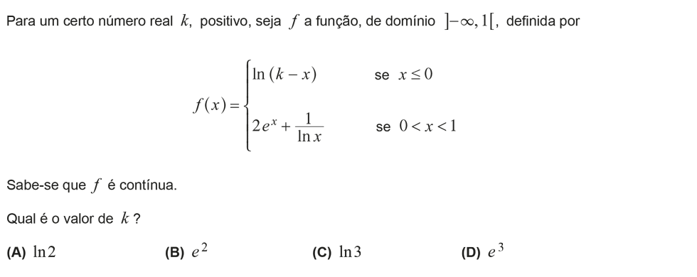 Exercício de escolha múltipla com origem no teste intermédio de matemática do 12º ano, publicado em 2013-05-24.