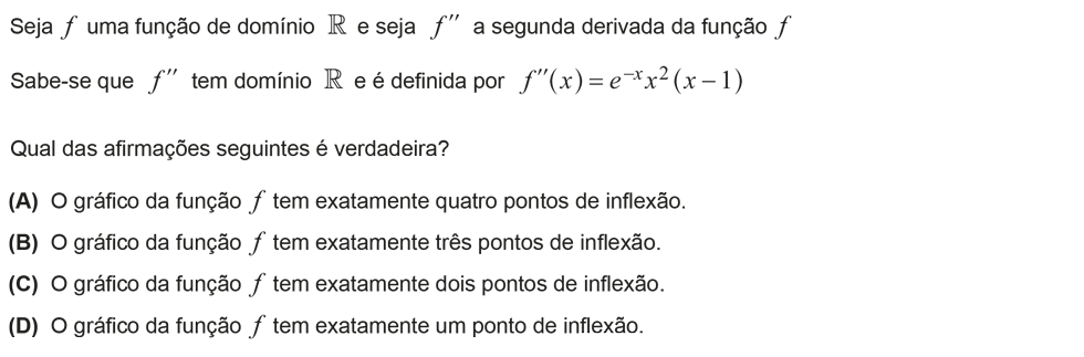 Exercício de escolha múltipla com origem no teste intermédio de matemática do 12º ano, publicado em 2013-05-24.