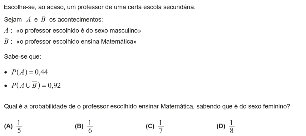 Exercício de escolha múltipla com origem no teste intermédio de matemática do 12º ano, publicado em 2014-04-30.
