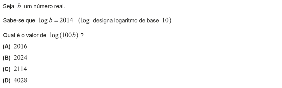 Exercício de escolha múltipla com origem no teste intermédio de matemática do 12º ano, publicado em 2014-04-30.