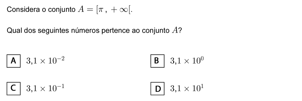 Exercício de escolha múltipla com origem no exame nacional de matemática do 9º ano, publicado em 2006, 1ª fase.