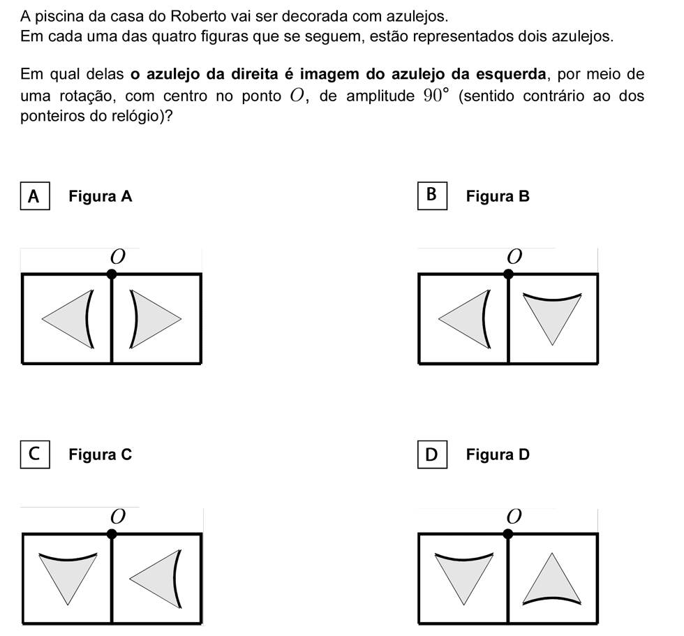 Exercício de escolha múltipla com origem no exame nacional de matemática do 9º ano, publicado em 2006, 2ª fase.