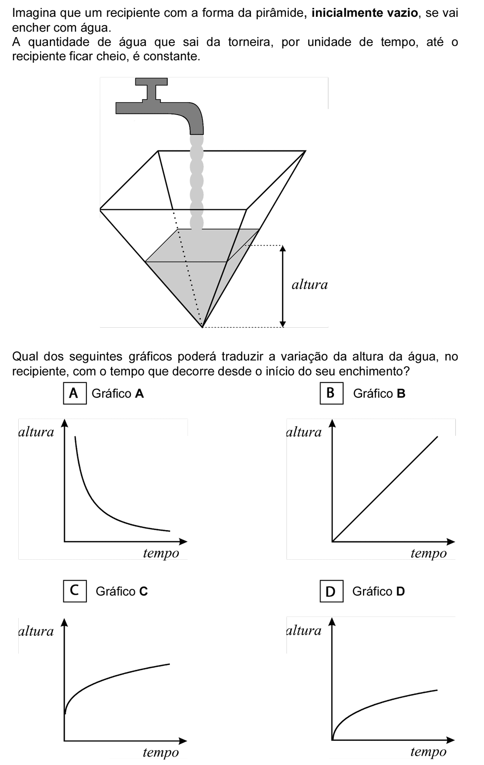 Exercício de escolha múltipla com origem no exame nacional de matemática do 9º ano, publicado em 2007, 1ª fase.