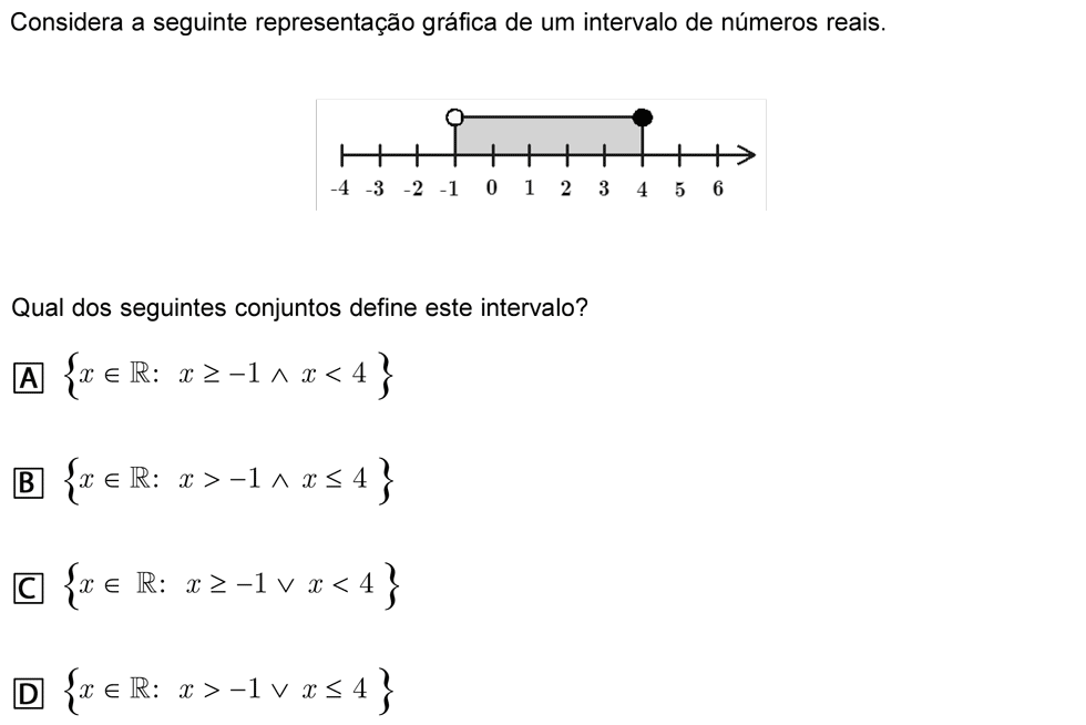 Exercício de escolha múltipla com origem no exame nacional de matemática do 9º ano, publicado em 2008, 1ª fase.